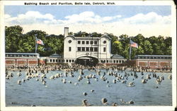 Bathing Beach And Pavilion, Belle Isle Postcard