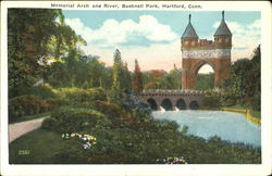 Memorial Arch And River, Bushnell Park Hartford, CT Postcard Postcard