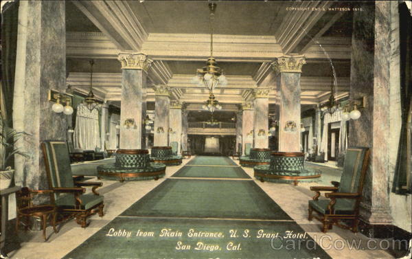 Lobby From Main Entrance U.S. Grant Hotel San Diego, CA