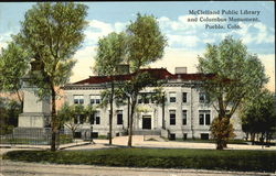 Mcclelland Public Library And Columbus Monument Postcard