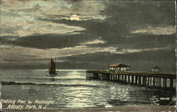 Fishing Pier By Moonlight Asbury Park, NJ Postcard Postcard