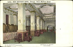 Lobby-New Brevoort Hotel, 143-5 Madison St Chicago, IL Postcard Postcard