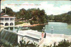 Dellwood Park Dam And Boat House Joliet, IL Postcard Postcard