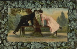 Couple Kissing over Park Bench Postcard