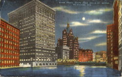 River Front South From Wells St. Bridge Postcard