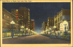 Main Street At Night Salt Lake City, UT Postcard Postcard