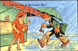 Here A Rainy Day Is My Lucky Day Comic, Funny Postcard Postcard