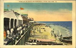 Scene On The Beach And Boardwalk, Ocean View Park Postcard