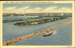 Aerial View Of Causeway And Islands, Biscayne Bay Miami, FL Postcard Postcard