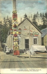 Indian House And Totem Pole Postcard