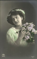 Tinted Woman with Flowers Women Postcard Postcard