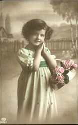 Girl with Flowers - Tinted Girls Postcard Postcard