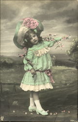 Girl Green Dress - Tinted Postcard