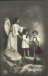 Angel with Children - Tinted Postcard