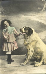 Girl with Dog - Tinted Postcard