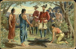 Hudson Trading With Indians On Manhattan Island Native Americana Postcard Postcard