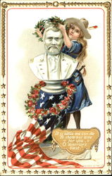 Girl Decorating Bust of Grant Memorial Day Postcard Postcard