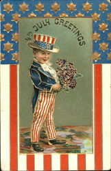 Patriotic Boy Gold 4th of July Postcard Postcard