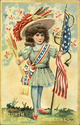 Fourth Of July Greetings Girl 4th of July Postcard Postcard