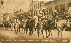 Indians In Golden Potlatch Parade Seattle, WA Postcard Postcard