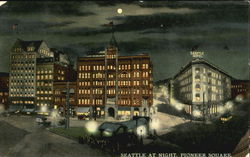 Seattle At Night, Pioneeer Square Washington Postcard Postcard