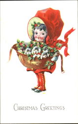 Girl with Basket of Puppies Children Postcard Postcard