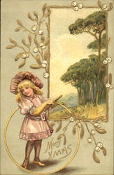 Girl with Hoop and Stick Children Postcard Postcard