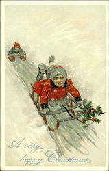 Children Sledding Postcard Postcard