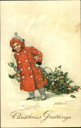 Boy Hauling Tree Children Postcard Postcard