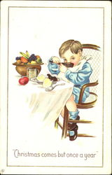 Boy Eating Dinner Children Postcard Postcard