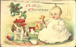 Baby with Puppy Toys Postcard