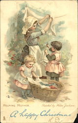 Helping Mother Laundry Children Postcard Postcard