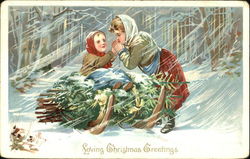 On Sled Children Postcard Postcard