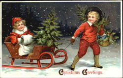 Children with Sled Postcard Postcard