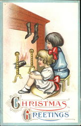 Children at Fireplace Postcard