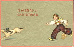 Boy Chasing Dog Postcard