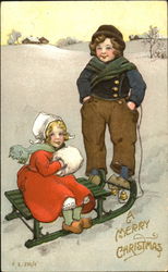 Children on Sled Postcard