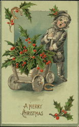 Boy with Wagon Postcard