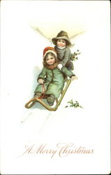 Children Sledding Postcard