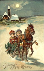 Horse-Drawn Sled Children Postcard Postcard