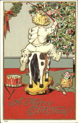 Boy Riding Toy Horse Children Postcard Postcard