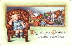 Girl Dreaming of Christmas Toys Postcard