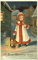 Girl with Lantern Children Postcard Postcard