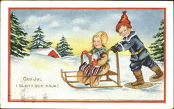 Children Sled Snowshoes Postcard Postcard