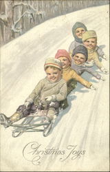 Boys on Sled Children Postcard Postcard