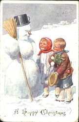 Children with Snowman Snowmen Postcard Postcard