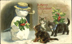 Snowman with Cats Postcard