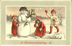 Children Snowman Snowmen Postcard Postcard