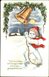 Snowman Ringing Bell Postcard