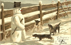 Dogs Barking at Snowman Postcard